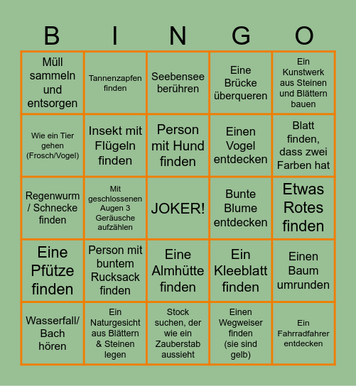 Natur Bingo Card