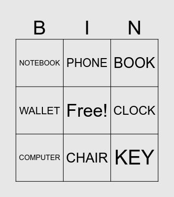 Everyday Items Bingo Card