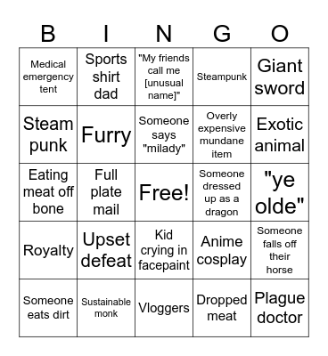Ren faire Bingo Card