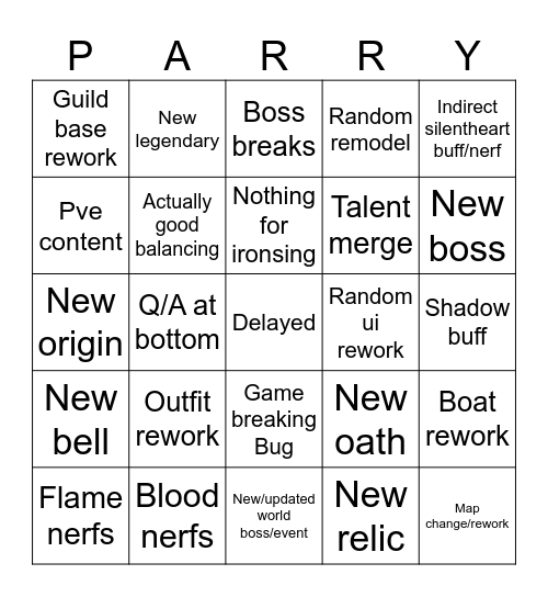 Deepwoken update(s) Bingo Card