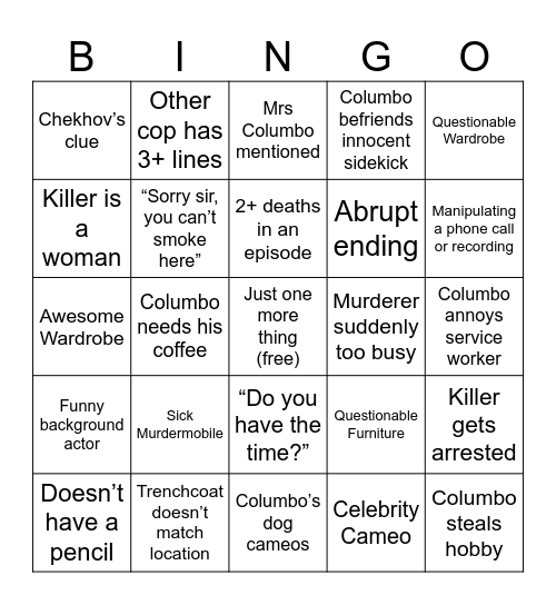 Columbo Bingo Card