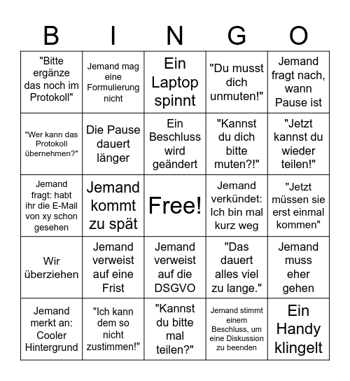 Besprechung Bingo Card