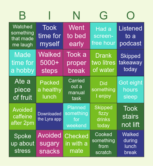 Wellbeing Bingo - MTM Engineering Bingo Card