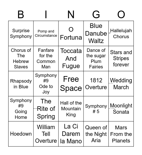 Classical Music Bingo Card