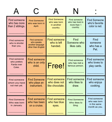 Find Someone Who... Bingo Card