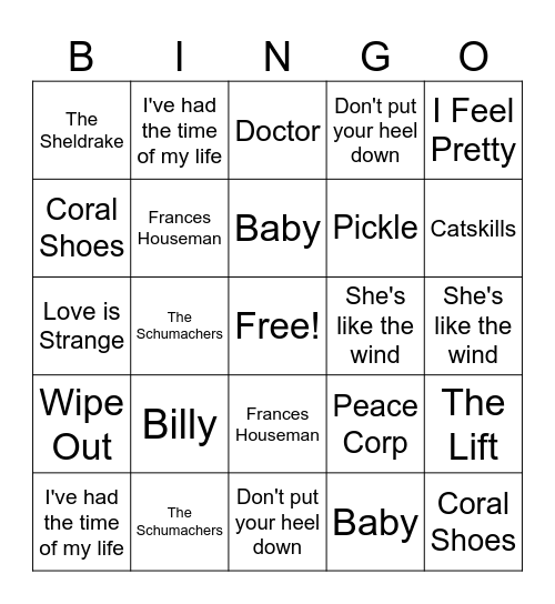 Dirty Dancing Movie Bingo Card