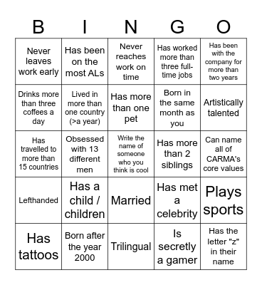 CARMA BINGO Card