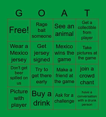 MEXICO GAME Bingo Card