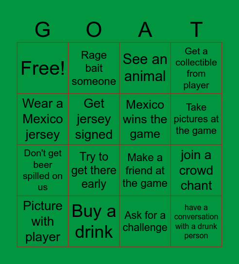 MEXICO GAME Bingo Card