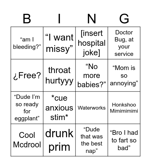 Surgery Bingo Card