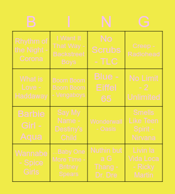 90's Muziek Bingo Card