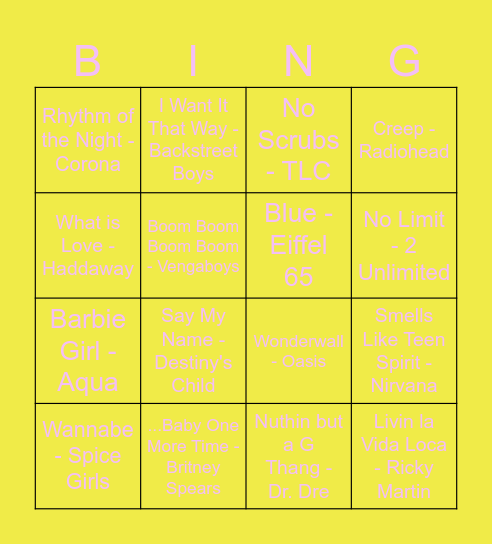 90's Muziek Bingo Card