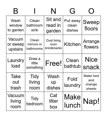 Ella house cleaning bingo Card