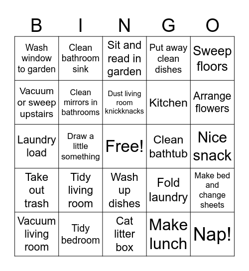 Ella house cleaning bingo Card
