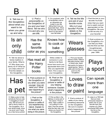 Getting to Know You Bingo Card