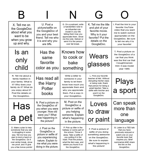 Getting to Know You Bingo Card