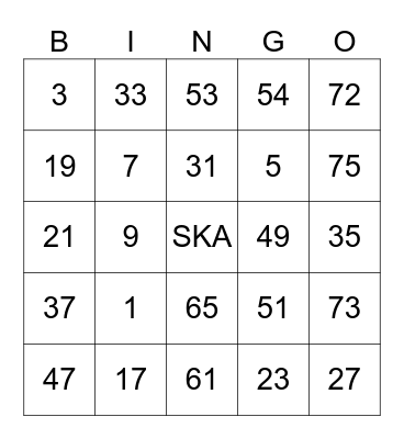 SKA DEY Bingo Card