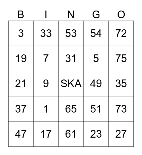 SKA DEY Bingo Card