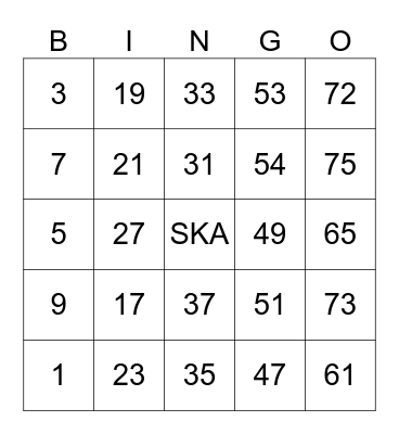 SKA DEY Bingo Card