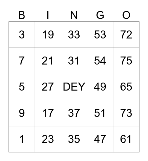 SKA DEY Bingo Card