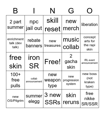 Nikke Summer Bingo Card