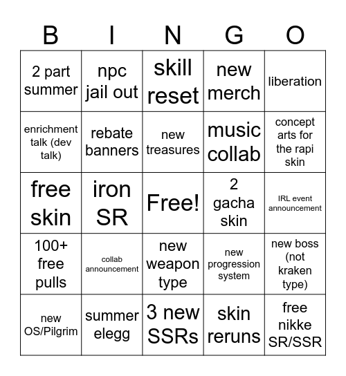 Nikke Summer Bingo Card