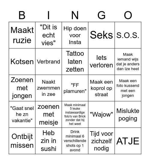 Vakantie IZE Bingo Card