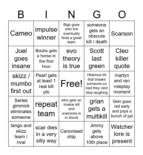 Life series s7 Bingo Card