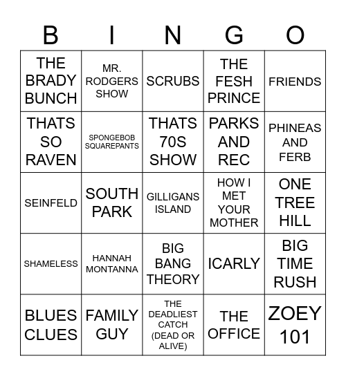 TV Theme Songs Bingo Card