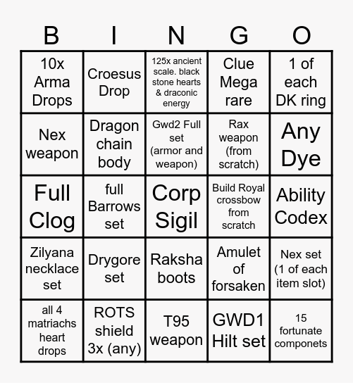bonus points Bingo Card