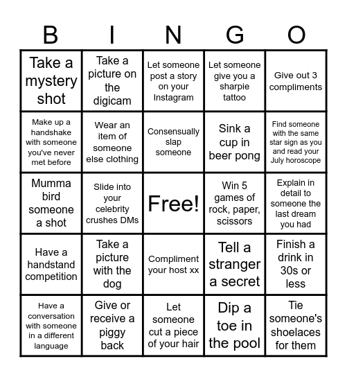 House Party Bingo Card