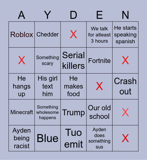 Ayden conversion Bingo Card