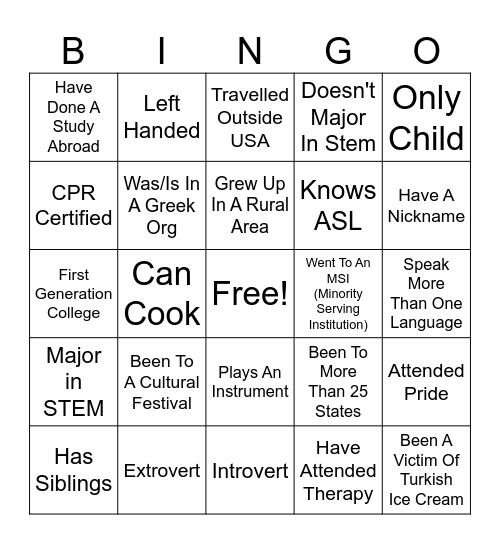 DOI BINGO Card