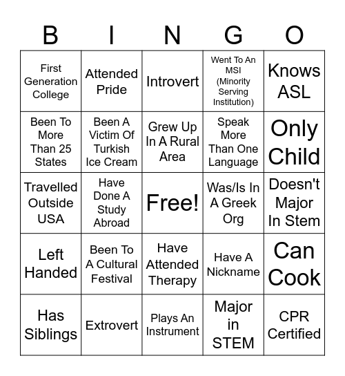 DOI BINGO Card