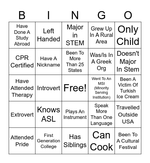 DOI BINGO Card