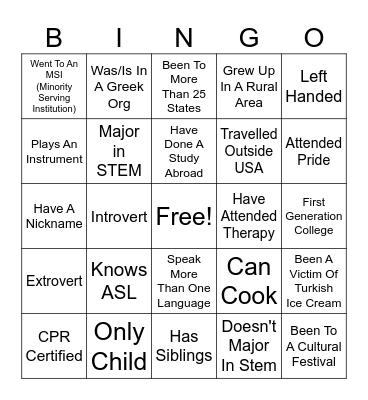 DOI BINGO Card