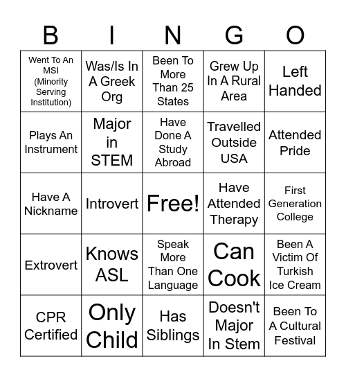 DOI BINGO Card