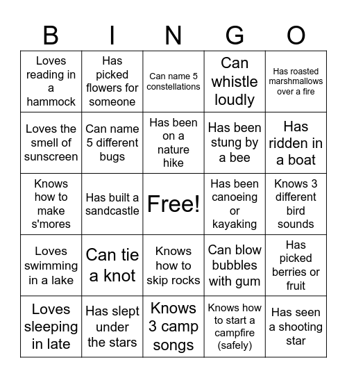 Class Bingo Card