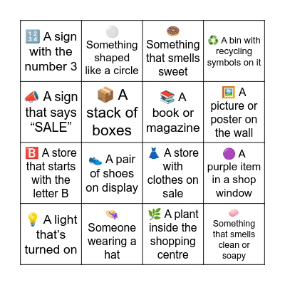 Shopping Centre Bingo Card