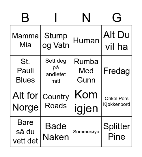 Sommer på Tangvall Bingo Card