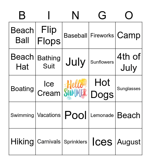 Summer Bingo Card