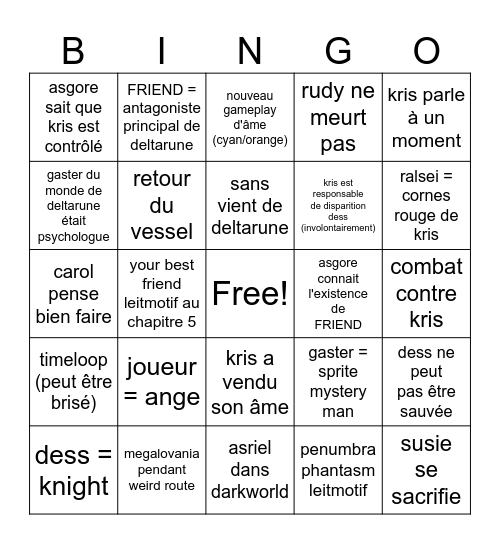 deltarune bingo Card