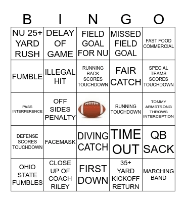 GAME DAY BINGO 20 Bingo Card