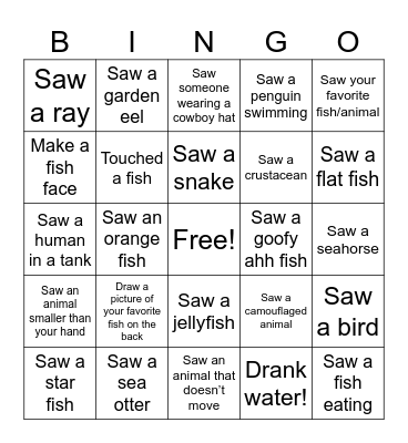 Aquarium Bingo Card