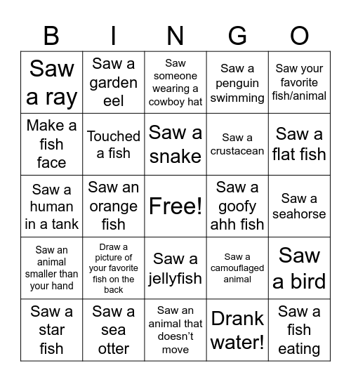 Aquarium Bingo Card