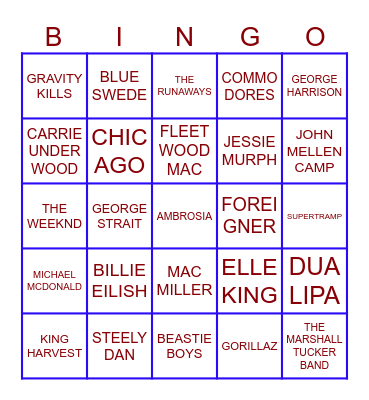 PONTOON TUNES - Game #2 Bingo Card