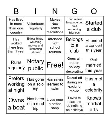 SAFY Getting to Know You Bingo Card