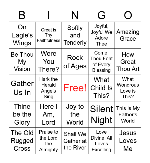 Favorite Hymn Bingo Card