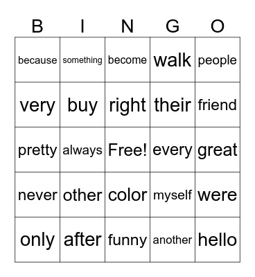 1B Trick Word BINGO Card