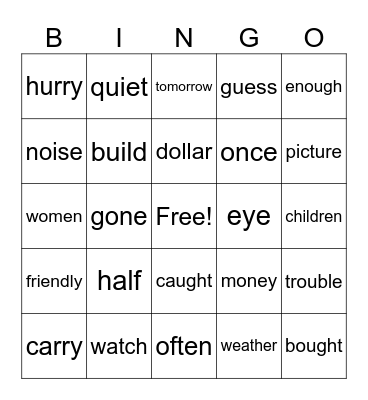 2B Trick Word BINGO Card